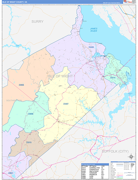 Isle of Wight County, VA Zip Code Map